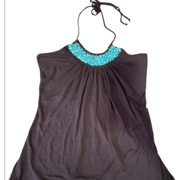 A.Byer Brown Rayon Blend Halter Top with blue beaded neck size medium - Picture 5 of 8